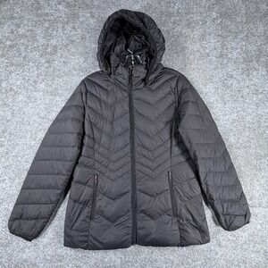 London Fog‎ Puffer Jacket Mens M Black Detachable Hood Lightweight Packable Down